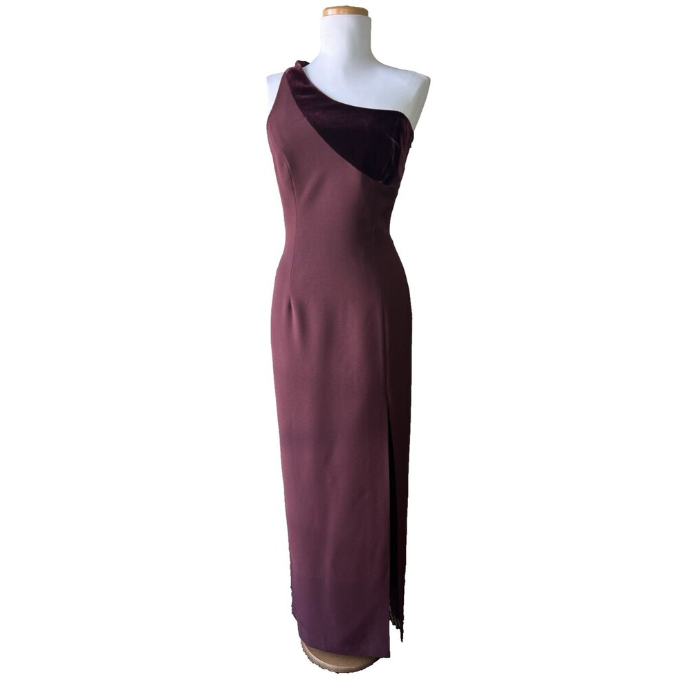 Andrea Polizzi for Rex Lester Burgundy Velvet One-Shoulder Open Back Maxi 6